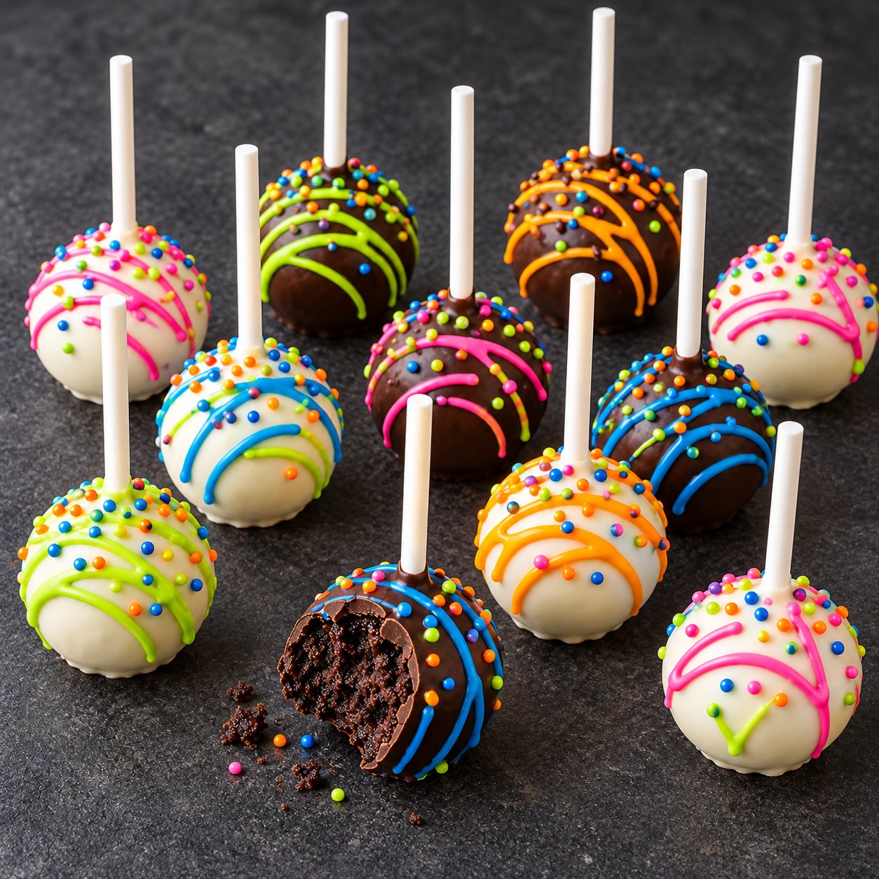 Decorated chocolate covered cake pops